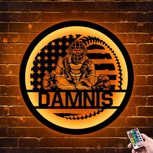Miniatura 9 de Letrero de metal personalizado para jugador de béisbol con luz LED, nombre y número personalizado, arte de pared de béisbol, letrero de neón