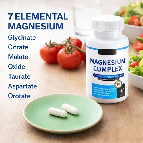 Miniatura 6 de Complejo de magnesio para mujeres y hombres, 1000 mg, magnesio 7 en 1 (glicinato, citrato y malato) para apoyo al sueño, alivio del estrés