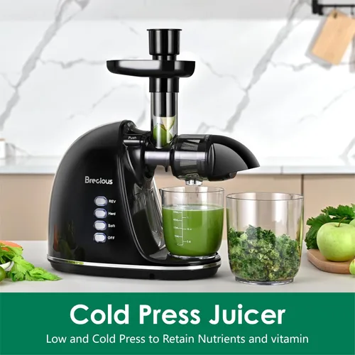 Miniatura 8 de Exprimidor de masticación lenta, exprimidores de prensa fría Brecious con 2 modos de velocidad y motor silencioso, exprimidores de verduras y frutas