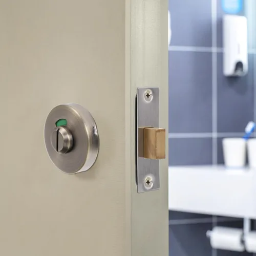 Miniatura 4 de Uonlytech Cerradura indicadora de baño con cerrojo ocupado vacante para baños públicos, bloqueo de partición de inodoro, fácil instalación, puerta