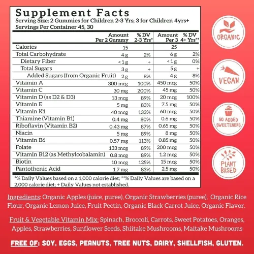 Miniatura 2 de Llama Naturals Gomitas multivitamínicas de fruta real Vitaminas integrales a base de alimentos para niños y mujeres Sin azúcar de caña añadida