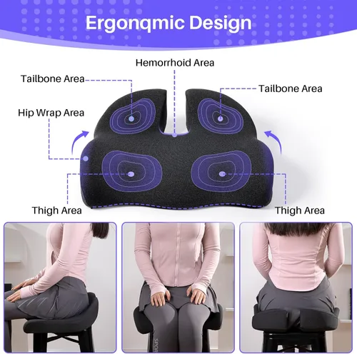 Miniatura 4 de Cojín de asiento para silla de oficina, cojín de asiento grande y grueso para aliviar el dolor de coxis, ciática y apoyo de espalda, cojín de espuma