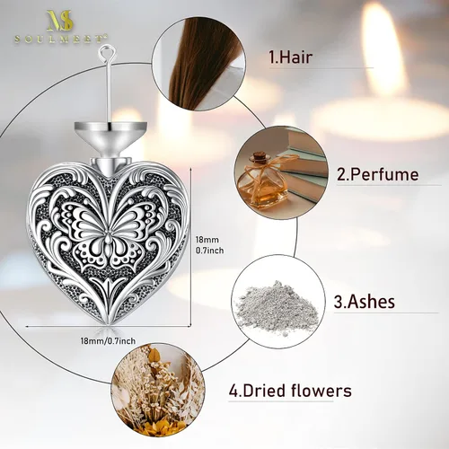 Miniatura 5 de SOULMEET Joyería de cremación para cenizas, collar de urna de plata de ley para cenizas, mujeres y hombres, joyería de recuerdos para mantener a
