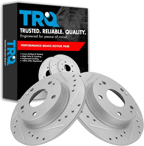 Miniatura 343 de TRQ Juego de rotores de freno de rendimiento trasero con revestimiento G premium compatible con Mazda 6 2014-2021