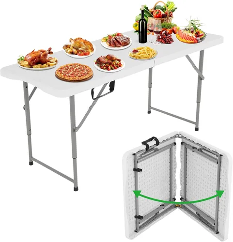 Miniatura 11 de Mesa plegable, mesa de camping de plástico de 8 pies, mesa de fiesta portátil con asa de transporte para fiestas, bodas, barbacoa, camping, comedor