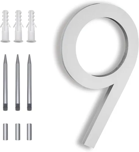 Miniatura 9 de Números Reflectantes de 8 Pulgadas para Dirección en Casa, Números de Casa Modernos de Metal Negro para Dirección en la Calle, Números de Casa
