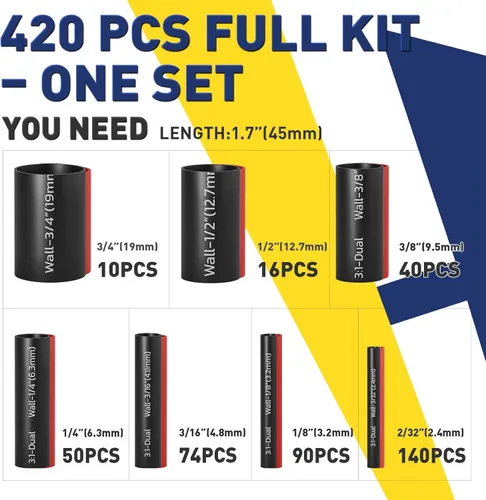 Miniatura 5 de haisstronica Kit de 420 piezas de tubos termorretráctiles 3:1, con revestimiento adhesivo de grado resistente marino, envoltura retráctil - longitud