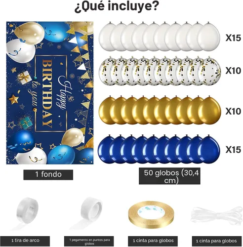 Miniatura 2 de Kit de globos de confeti de cumpleaños azul marino, 50 piezas de telón de fondo de fotografía para niños, niñas, hombres y mujeres, suministros
