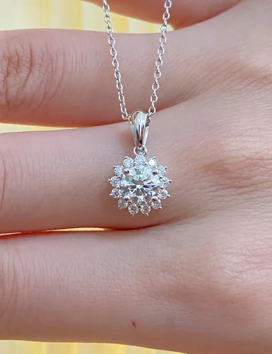 Miniatura 2 de IMOLOVE Collares con colgante de solitario de moissanita para mujer, plata de ley con chapado en oro blanco de 18 quilates, 1 quilates de color D