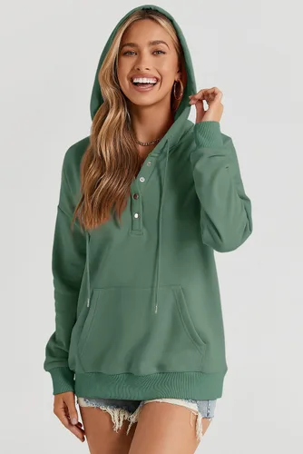 Miniatura 7 de Dokotoo Sudaderas con Capucha para Mujer 2025 con Cuello de Botón Cordón Ajustable Sudadera con Capucha Pullover Casual de Manga Larga Tops Camisetas