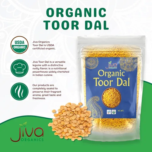 Miniatura 2 de Jiva Organic Toor Dal Kori, Unoily, Madhi Bolsa de 4 libras, guisantes indios de paloma partidos, sin OMG, vegano