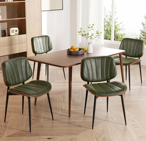 Miniatura 36 de Silla de comedor, sillas de comedor modernas de mediados de siglo, sillas de cocina tapizadas de piel sintética con respaldo de madera curvada