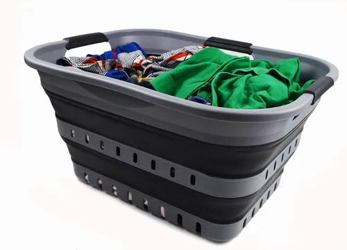 Miniatura 5 de SAMMART Juego de 2-30L (8 galones) cesta plegable de plástico para la ropa sucia – Contenedor/organizador plegable – Tina de lavado portátil