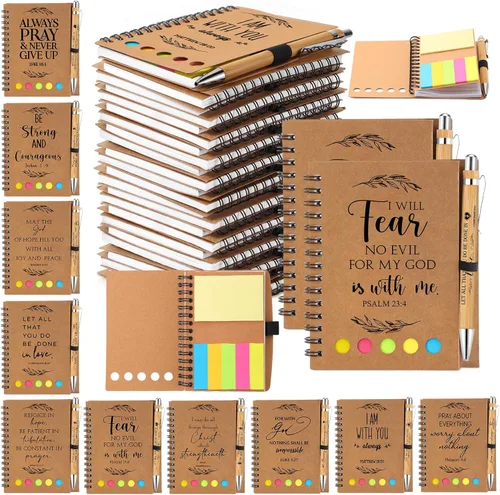 Kosiz Juego de 60 unidades/30 unidades, regalo cristiano, versículo bíblico, bolígrafo de bambú en espiral, cuaderno bíblico con notas, cesta