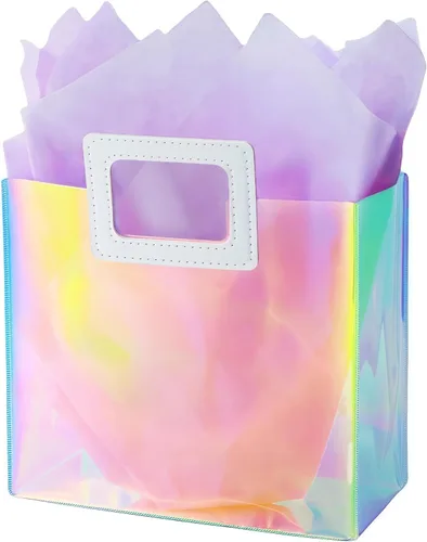 Miniatura 21 de Bolsa de Regalo Holográfica Grande con Papel de Seda Reutilizable Bolsa de Regalo de Cumpleaños para Mujeres Niñas Iridiscente Despedida de Soltera