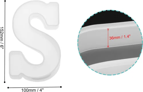 Miniatura 2 de HARFINGTON Moldeo de resina grande con letra S de 6 pulgadas, molde de silicona con alfabeto mayúscula 3D para arte de letreros de palabras