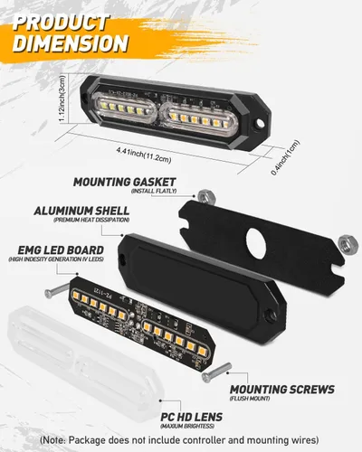 Miniatura 7 de HLauto 1200T Luces de rejilla estroboscópicas de emergencia: 8 piezas 12 LED con función de sincronización, luces de advertencia de seguridad