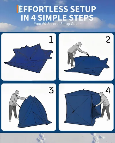 Miniatura 2 de Tienda de campaña de pesca en hielo desplegable para 6-8 personas con configuración desplegable de 60 segundos, aislamiento superior de triple capa