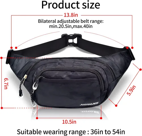 Miniatura 2 de NSYOOMH Bolsas de Cintura Grandes para Mujeres y Hombres, 5 Bolsillos con Cremallera Bolsas de Cintura Resistente al Agua, Prácticas para Correr al