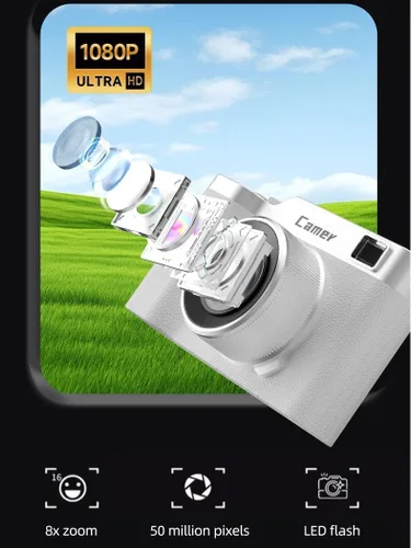 Miniatura 4 de Cámara digital de enfoque automático para fotografía y vlogging con tarjeta de memoria de 32 GB, 1080P HD frontal y trasera dual selfie cámara