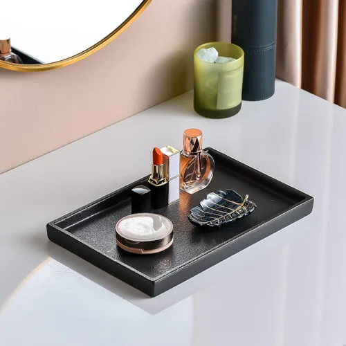 Miniatura 3 de Bandeja de maquillaje de cerámica Redelaenor, soporte de accesorios de baño negro para organizador de fregadero de cocina y bandeja decorativa