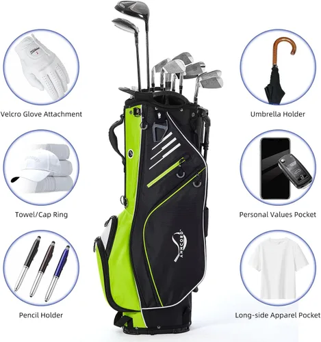 Miniatura 4 de ANNCORD Bolsa de golf con divisores superiores de 14 vías de longitud completa con soporte, 8 bolsillos, bolsa enfriadora, bolsa de golf impermeable