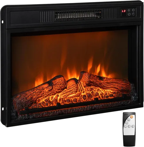 Tangkula Chimenea Eléctrica Empotrable de 23 Pulgadas, Chimenea Empotrada con 3 Efectos de Llama LED Realistas, Control Remoto, Temporizador de 30