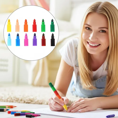 Miniatura 6 de Crayones apilables apilables para construir lápices coloridos para suministros de oficina escolar, 12 colores (12 piezas)