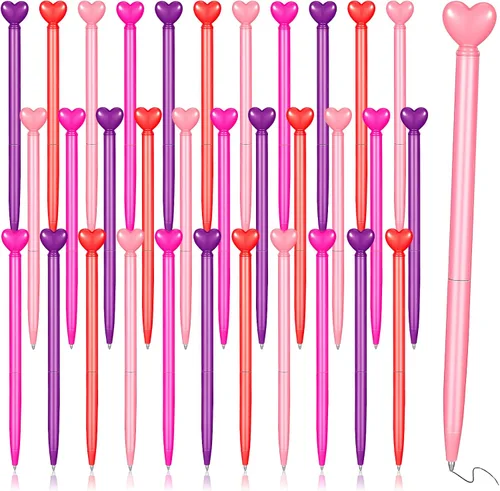Fuutreo 32 bolígrafos retráctiles con forma de corazón para el día de San Valentín, bolígrafo de metal con tinta negra, recuerdo de fiesta para