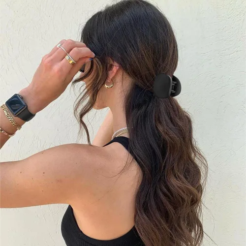 Miniatura 2 de ATODEN Pinzas para el cabello negras pequeñas de doble fila mate – 8 pinzas redondas con dientes para cabello grueso, fino y corto, accesorios lindos