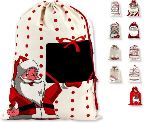 Miniatura 8 de LessMo - Saco de Navidad para Papá Noel, Bolsa de regalo de Navidad grande con cordón, reutilizable, personalizada para el almacenamiento