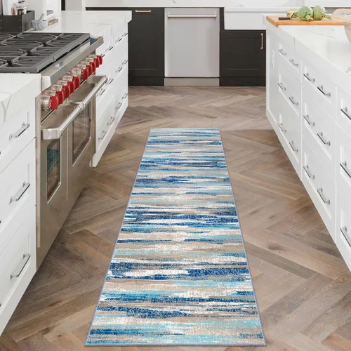 Miniatura 2 de Lansny Alfombra Abstracta de 2 x 6 Pulgadas, Alfombra Lavable Azul para Pasillo Antideslizante, Suave Alfombra Estampada para Cocina, Delgadas Azul