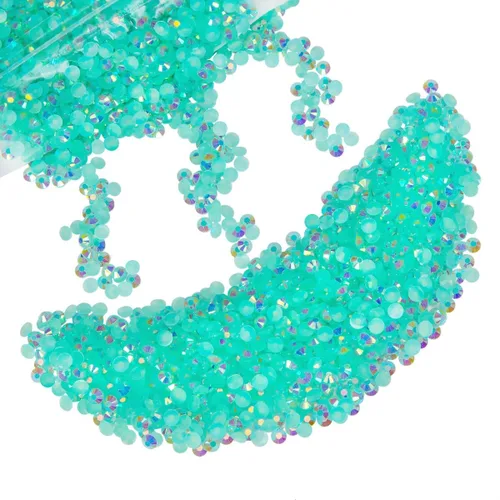 Miniatura 14 de qiipii - 5000 piezas, 4 mm, estrases AB de resina color aguamarina verde para manualidades, piedras de gel planas verde agua AB, gemas al por mayor
