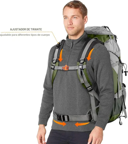 Miniatura 4 de Mochila Loowoko de 50 l para senderismo, impermeable, con cubierta para la lluvia, mochila esencial para acampar, mochila ligera de 45 + 5 litros