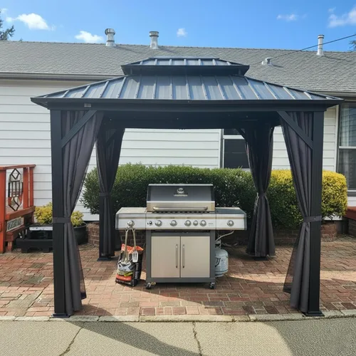 Miniatura 36 de PURPLE LEAF Glorieta de 6' X 8' con techo rígido para parrilla de patio, glorieta de barbacoa de aluminio con toldo, 24 bombillas LED transparentes