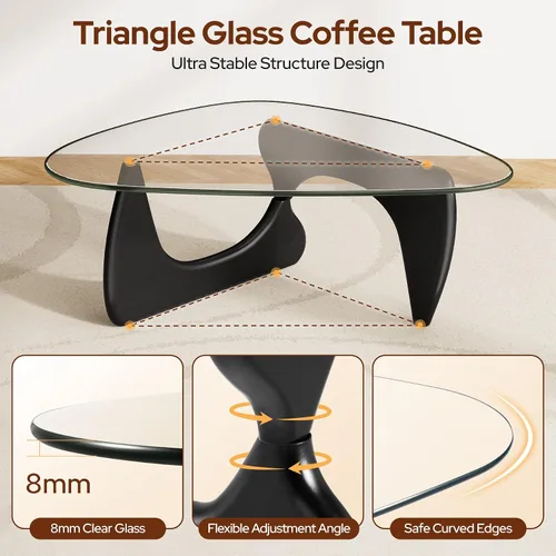 Miniatura 5 de Mesa de centro de cristal triangular moderna de mediados de siglo para sala de estar, mesa auxiliar minimalista para dormitorio, oficina y recepción