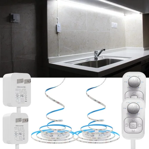 DGD Luces para debajo del gabinete, tira de luces LED con sensor de movimiento enchufable para interiores con adaptador aprobado por UL FCC, Blanco