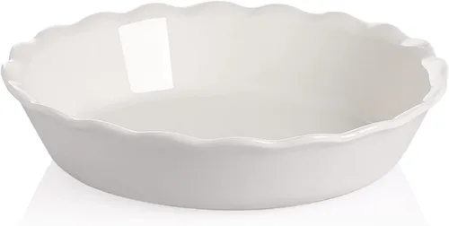 Sweejar Molde de cerámica para tartas – Plato redondo para hornear de 10 pulgadas para cena, antiadherente con borde ondulado suave para tartas de