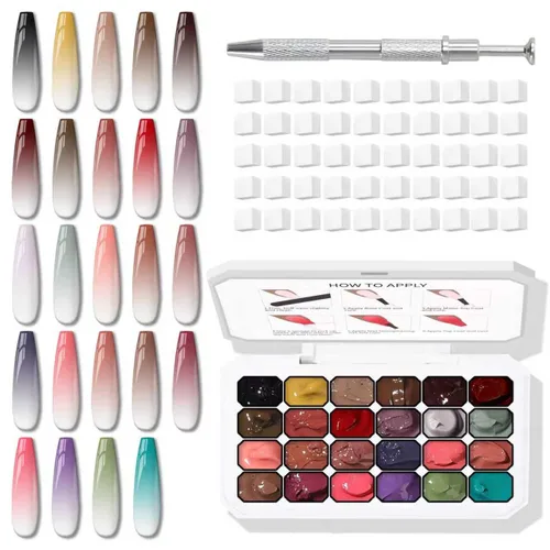 Juego de 24 esmaltes de uñas en gel con esponja, esmalte de uñas en gel para dibujar líneas, flores, ombre, rubor y aura brillante para uñas de gel