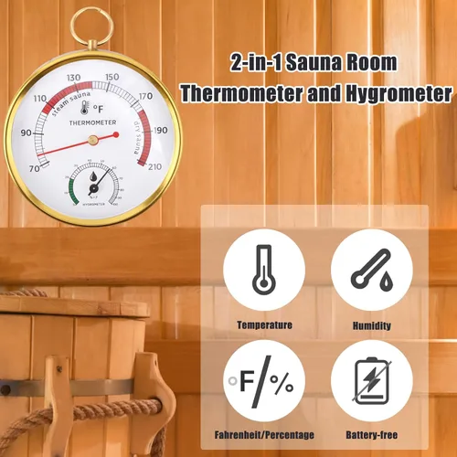 Miniatura 5 de Penitue Termómetro higrómetro de sauna, montado en la pared, medidor de temperatura y humedad 2 en 1 para sauna Fahrenheit, accesorios de sala