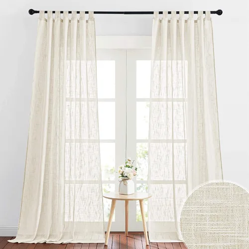 Miniatura 15 de RYB HOME - Cortinas de lino con textura transparente, 2 paneles