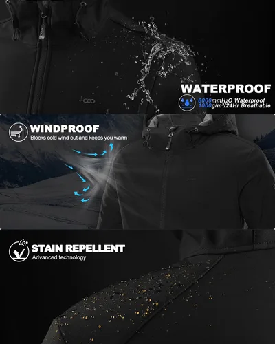 Miniatura 3 de 33,000ft Chaqueta Softshell con capucha para hombre, impermeable, ligera, aislada, cortavientos, con forro polar