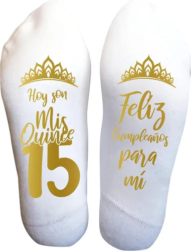 Calcetines Divertidos Mis Quince para Niñas Adolescentes, Regalo de Quinceañera del 15º Cumpleaños, Recuerdo de Fiesta Personalizado