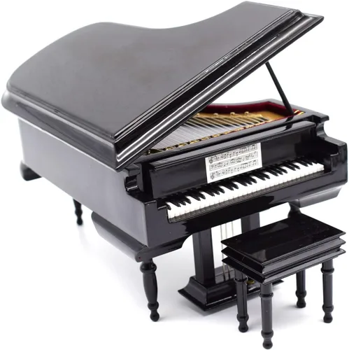 Miniatura 7 de Mylifestyle - Caja de música de piano blanco con banco y estuche negro, cajas musicales de regalo para Navidad/cumpleaños/día de San Valentín