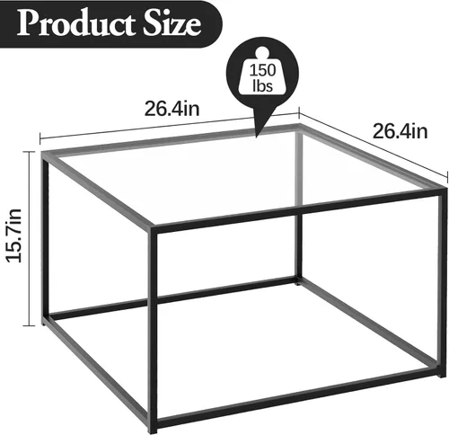 Miniatura 2 de Mesa de Café de Vidrio Negro para Sala de Estar, Mesas de Café Cuadradas para Espacios Pequeños, Mesas Centro Modernas de Té y Cóctel Simples, Mesas