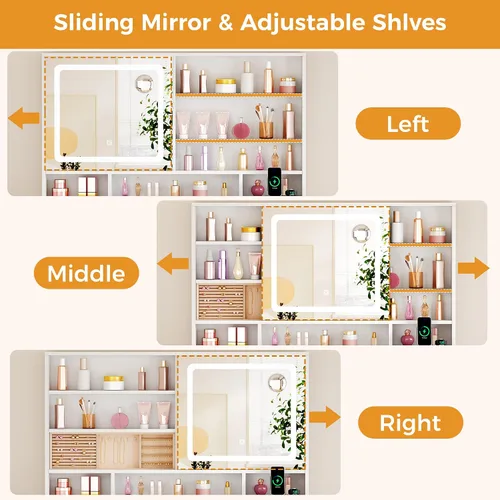 Miniatura 2 de ANWBROAD Escritorio de tocador con espejo deslizante y luces, juego de tocador grande de maquillaje con almacenamiento de joyas, 11 cajones, 6