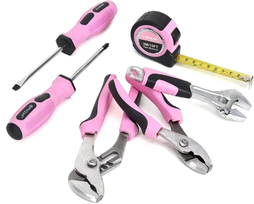 Miniatura 2 de FASTPRO Kit de herramientas rosa de 7 piezas, juego de herramientas para el hogar para mujeres, herramientas manuales básicas para mantenimiento