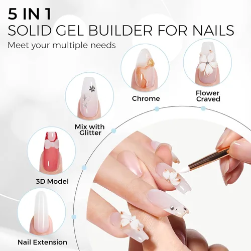 Miniatura 5 de TOMICCA Gel para esculpir uñas 3D para arte de uñas, 1.76 oz, gel no pegajoso para tallar a mano, gel de extensión de uñas UV LED, gel sólido Blanco