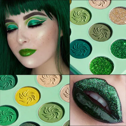 Miniatura 2 de Paleta de sombra de ojos verde de Afflano, sombra de ojos verde con purpurina altamente pigmentada, paletas de maquillaje verde esmeralda