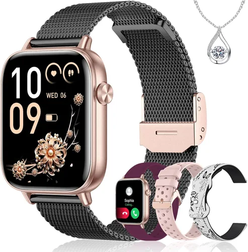 Iaret Reloj inteligente para mujer, rastreador de fitness HD de 1.83 pulgadas con 4 bandas, responder/hacer llamadas, frecuencia cardíaca, sueño,